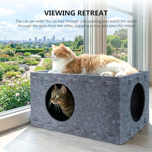 Cat Bed for Indoor Cats, Cat House for Large & Multiple Cats, Foldable Cat Bed Cave, Peekaboo Cat Hideaway, 23.6x15.8x11.8 inch, Medium Gray - style: Medium Gray