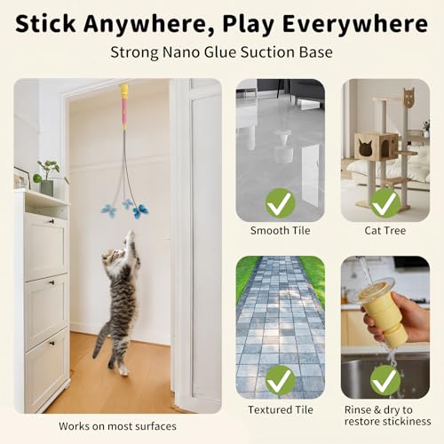 Interactive Cat Toys for Indoor Cats, Automatic Cat Wand Toy Enrichment for Bored Kitten, Spin Butterfly with Self-Holding Suction Base, Rechargeable Electric Moving Feather Stimulating Toy