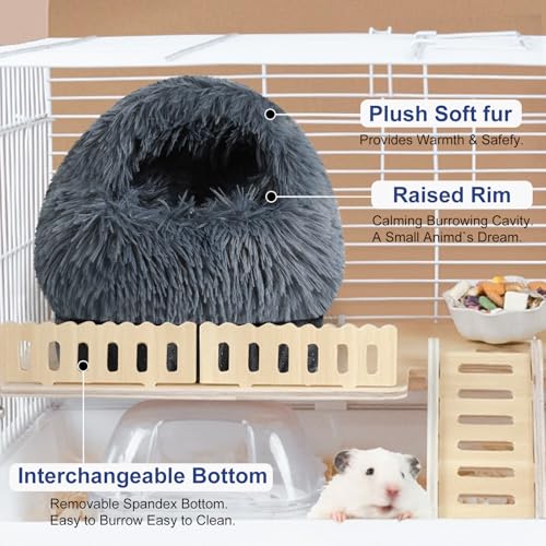 Soothing Guinea Pig Hideout, Doughnut Guinea Pig Bed with Hooded Cover, Washable Hamster Rabbit Bunny Bed, Washable Round Cave Beds for Small Animal Bunny Rabbit Hideout (Black) - color: Black