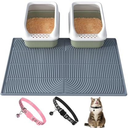 Cat Litter Mat XL Extra Large 40" x 28" Coverage | Waterproof Litter Trapping Mat for Litter Box | Deep Groove & Raised Edges, Easy Clean, Non-Slip Kitty Mat + Bonus Cat Collar