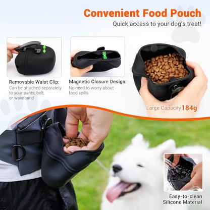 2 In 1 Dog Treat Pouch for Training, Upgrade Treat Pouch for leash with Removable Clip on Silicone Treat Bag & Built-in Poop Bag Dispenser,Waist Belt Fanny Pack for Pet Puppy Training Walking Hiking