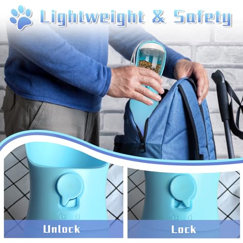 2-in-1 Dog Water Bottle Portable, Food Grade Travel Dog Bowls with Food Container, 19Oz Dog Water Bowl Dispenser, Hiking Essentials, Puppy Stuff Dogs Accessories Girl Boy (Blue)