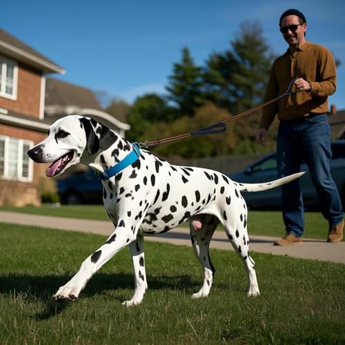 Double Handle Dog Leash for Large Dogs, Heavy Duty Adjustable Leash with Soft Padded Handles, Traffic Control Training Lead for Walking, Running (Blue & Orange Stripe, 4 ft)