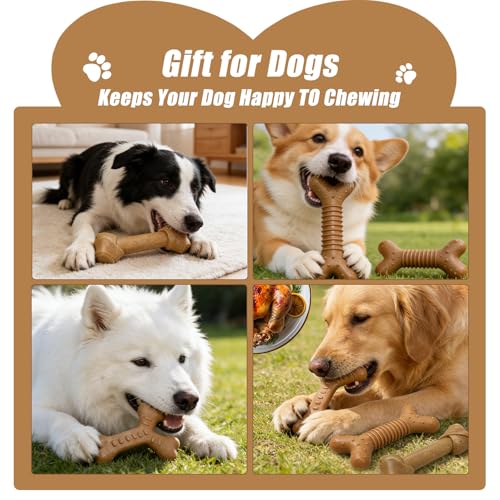 Dog Chew Toys for Aggressive Chewers, 3 Pack Nylon & Wood Teething Bone Toy Set with Chicken Flavor, Durable Tough Bones Chewing Toys for Medium & Large Dogs - style: 3Pack-Large