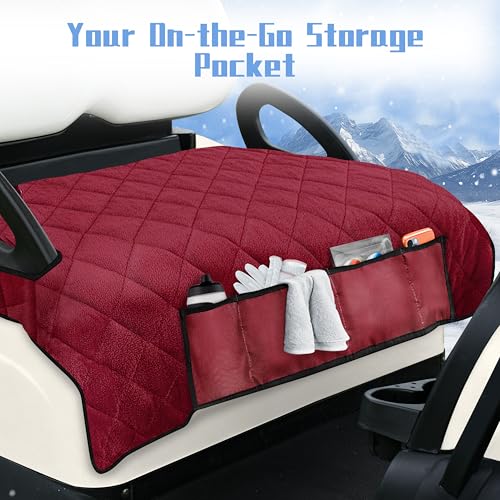 Golf Cart Seat Covers with 4 Front Pockets, Thick Seat Towel Blanket with Non-Slip Backing, Fits EZGO, Club Car, Yamaha and More 2 & 4 Passenger Golf Carts, Red - color: Red