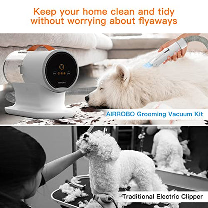 AIRROBO Dog Grooming Vacuum Kit,12000Pa Strong Pet Vacuum for Shedding,Grooming Hai,Quiet,PG100,2L Large Capacity - color: White-5-in-1