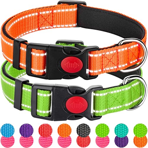 2 Pack Reflective Dog Collars for Medium Large and Small Breed Dogs Male Female,Padded Soft Durable Nylon Neoprene Collar for Puppy Dogs Girl Boy with Quick Release Safety Buckle,Orange,Green,S - color: Orange&Green, size: S