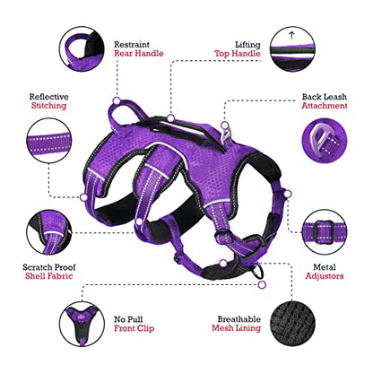 Tuff Pupper Escape Proof No Escape Dog Harness | 5 Point Adjustable Fit Harness for Dogs | Padded Dog Harnesses | Handle Dog Lift Harnesses - color: Purple, size: Small