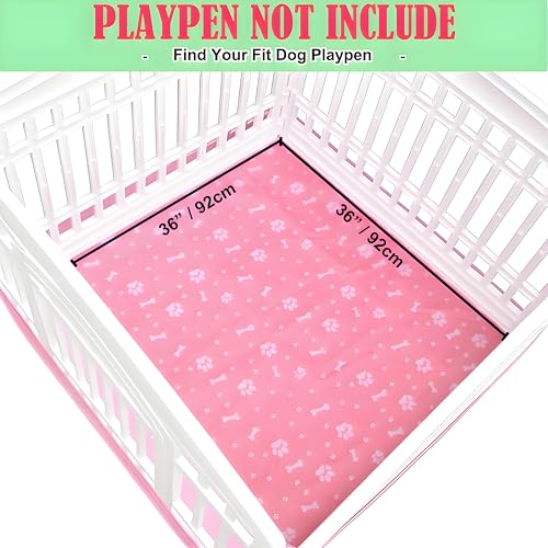 Dog Playpen Bottom Pad Mat for 36" 4-Panel Playpens - Scratch & Chew-Resistant Puppy Pen Floor Mat with Hook & Loop Fasteners, Waterproof & Leakproof, Non-Slip (Pink) (Playpen Not Included) - color: Pink