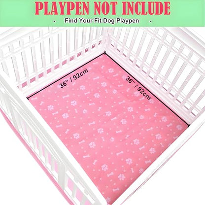 Dog Playpen Bottom Pad Mat for 36" 4-Panel Playpens - Scratch & Chew-Resistant Puppy Pen Floor Mat with Hook & Loop Fasteners, Waterproof & Leakproof, Non-Slip (Pink) (Playpen Not Included) - color: Pink