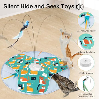 Interactive Cat Toy, Rechargeable Automatic Cat Toys for Indoor Cats, Motion Activated Hide and Seek Toy with Bird Cat Wand, Moving Feather for Bored Indoor Cats/Kittens (Kitty Cat Toy)