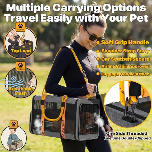 PAWZIDEA Expandable Pet Carrier with Wheels, 18"x11"x11" TSA Airline Approved Cat Carrier for 2 Cats Under Seat, Collapsible Soft-Sided Small Dog Rolling Travel Bag with Telescopic Handle, Up to 18lbs - color: Mid-Hemp Gray-Wheels