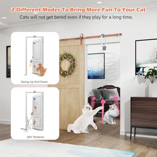 Interactive Cat Toy, Rechargeable Electric Cat Teaser, Hanging Door cat Toy, 2 Motion Modes (360° Spin & Irregular Jumping), Smart Auto Cat Toy for Exercise & Fun, Grey - color: Grey