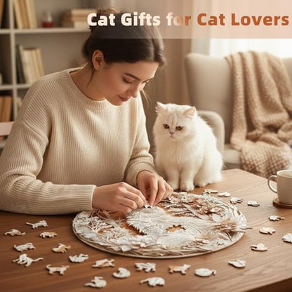 Wooden Puzzles Adults, 3D Cats Wooden Puzzles 100 Pieces, Unique Animal Shaped Wood Challenging Jigsaw Puzzles Christmas Birthday Gifts for Cat Lovers Friends, 8.5x8.5in - color: B 3d Cats, size: Small