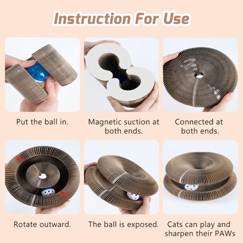 Magnetic Magic Organ Cat Scratcher Toy, Extra-Thick & Large Connectable Cardboard Scratching Board with Bell Ball, Interactive Enrichment Toy for Indoor Cats & Kittens (1 Pack) - size: 1 Pack