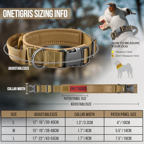 OneTigris Tough Dog Collars, Tactical Dog Collar with Handle, Milltary Adjustable Dog Collar with Heavy Duty Metal Buckle for Training (Large (Pack of 1), Brown) - color: Brown, size: L