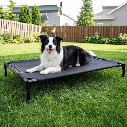 Petsfit Elevated Dog Bed for Large Dogs – Patented Anti-Sag Tension Bar, Cooling Raised Dog Cot for Outdoor/Camping/Indoor, Teslin Mesh, Non-Slip Frame, 42" - size: M-42"