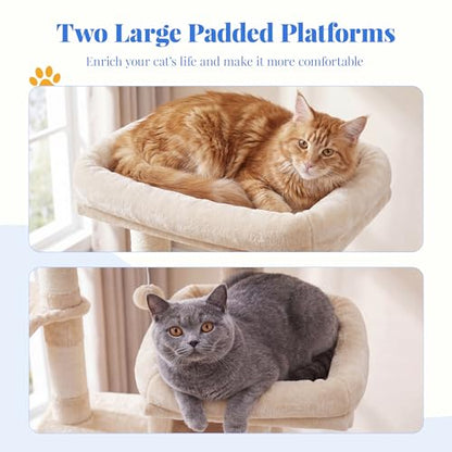 Hey-brother Cat Tree, 74 inches Multi-Level XL Large Cat Tower for Indoor Cats with Three Cat Condos, Two Large Top Decks and Cat Hairbrushfor Kittens, Cats and Pets, Beige MPJ035-MM - color: Beige