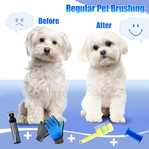 9 PCS Pet Grooming Brush Set,Self Cleaning Pet Hair Removal Comb,Pet Hair Remover Gloves,Spray Bottle, Lice Flea Combs, Pet Grooming Supplies,Essential Bathing,Brushing & Shedding Tool for Cats & Dogs