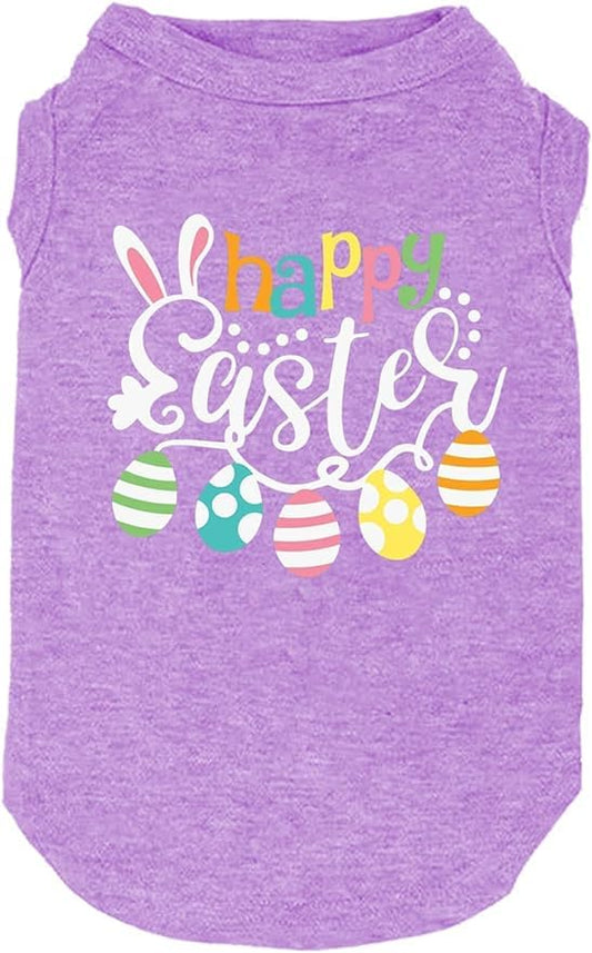 Happy Easter Shirts for Dog Funny Print Vest for Small Medium Large Dogs Soft and Light-Weight T Shirts Gift for Puppy(EA-Purple, X-Small) - color: EA-Purple, size: X-Small
