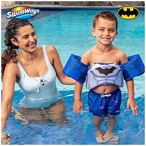 SwimWays DC Batman Swim Trainer, US Coast Guard Approved Life Vest Kids Swim Vest, Arm Floaties & Life Jackets for Kids 33-55 lbs, Batman - color: Swim Trainer