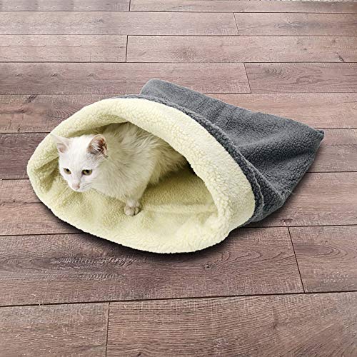 Cat Bed Cave Sleeping Bag, Pet Mat Self Warming Pad Sack for Cats and Small Dog - color: grey