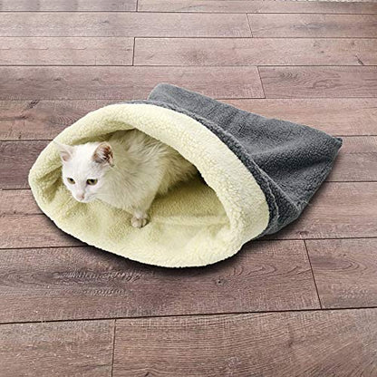 Cat Bed Cave Sleeping Bag, Pet Mat Self Warming Pad Sack for Cats and Small Dog - color: grey