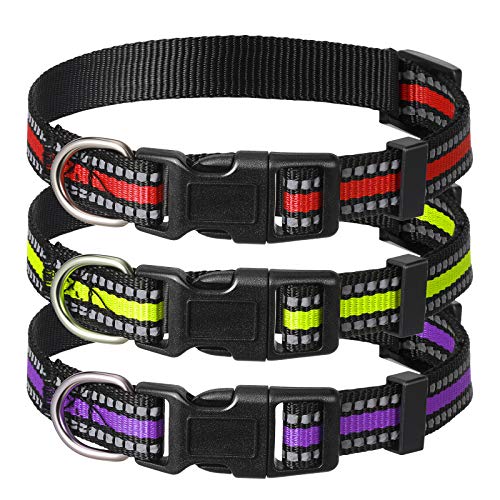 Weewooday 3 Pieces Reflective Dog Collar Nylon Adjustable Quick Release Pet Collars for Dogs(Medium) - size: Medium