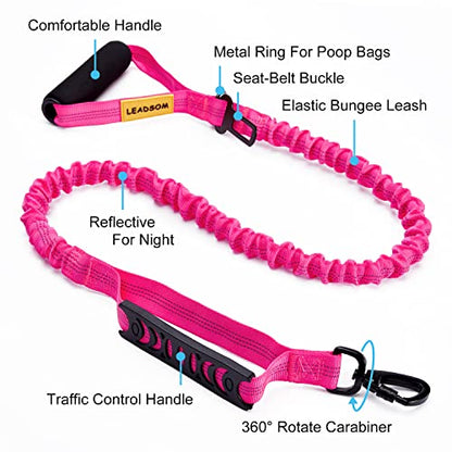 6FT Highly Reflective Heavy Duty Elastic Bungee Medium and Large Dog Leash Shock Absorbing with Comfortable Padded Handle and Traffic Handle Suitable for Training Hot Pink - color: Hot Pink