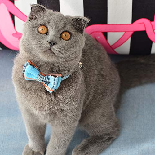 Cat Collar Breakaway with Bell and Bow Tie, Plaid Design Adjustable Safety Kitty Kitten Collars(6.8''-10.8'') (Lake) - color: Lake