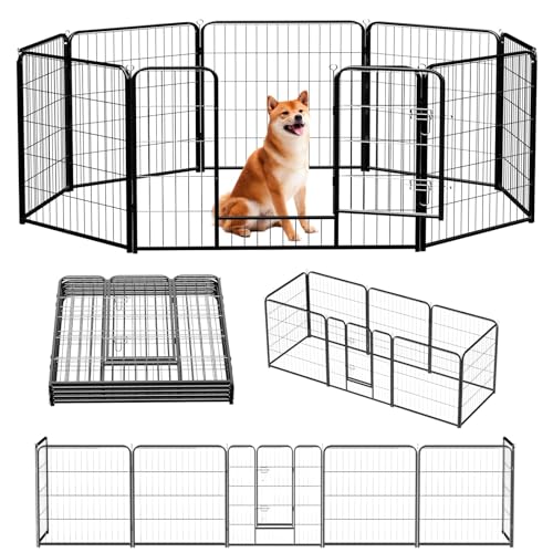 NEWBULIG Dog Playpen 8 Panels 32" Height Foldable Heavy Duty Metal Dog Exercise Playpen Puppy Fence for Indoor Outdoor Yard - color: Jet Black, size: 32IN
