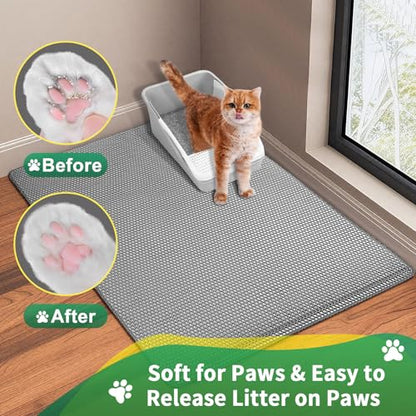 GRELY Cat Litter Mat,XL47''X 28'' Extra Large Litter Trapping Mat,Kitty Litter Box Mat,Double Layer Cats Rug for Pet, Litterbox Mats for Floor,Waterproof Urine Proof,Non-Slip - color: Grey XL 47"x28"