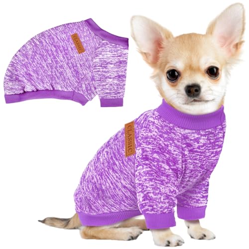 1 Pc Dog Sweaters for Small Dogs Girl Boy Winter Fleece Clothes Warm Soft Dog Sweatshirt Outfit for Dogs Cats Pet Apparel - color: Purple, size: L (Back: 15.7", Chest: 19.6", 14-18 lbs)