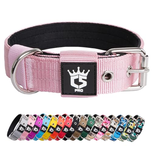 TSPRO Tactical Dog Collar 1.25 Inch Wide Thick Dog Collars with Heavy Duty Metal Buckle, Durable, Strong, Adjustable for Small Dogs (Pink S) - color: Basic Pink, size: S-for neck size (adjustable 12.6"-15.8")
