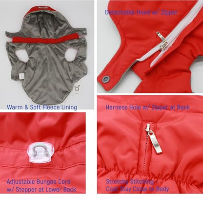 Warm Dog Coat Jacket with Detachable Hood Harness Hole Winter Coat Pet Clothes Dog Cold Weather Coats Cozy Snow Jacket Vest for Small Medium Large Dogs - Blake (Red, Medium) - color: Red, size: Medium