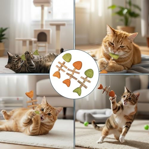 Cat Chew Toy, Interactive Cat Toy with Catnip, Dental Care for Cats, Teething Toy for Indoor Cats, 3-Pack Fish Bone Shape in Mixed Flavors 16x6 cm