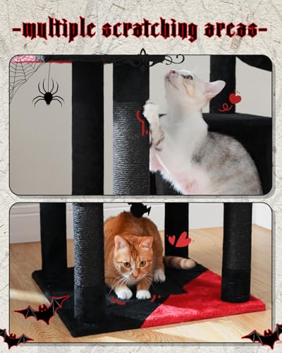 MUTTROS Gothic Cat Tree for Large Cats, 70.9" Tall Black Cat Tower with Coffin Bed, Cat Condo, Sisal Scratching Posts & Top Perch, Spider Hanging Ball, Multi-Level Spooky Cat Tree, Halloween, Black - color: Gothic Black, size: 70.9inch