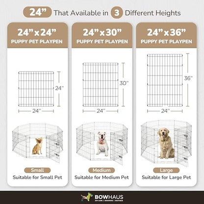 BOWHAUS Foldable Outdoor/Indoor Pet Playpen with Gate, Available in 36 Inch Height Metal Portable Kennel, Heavy-Duty Exercise Fence Cage 8 Panels for Large Dog, Animals - style: 36 Inch