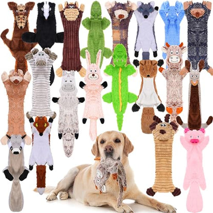 Outus 20 Pcs No Stuffing Dog Squeaky Toys Bulk for Aggressive Chewers, Crinkle Teething Chew Plush Toys for Small Medium Large Pet Gift, 20 Styles(Classic Style) - style: Classic Style