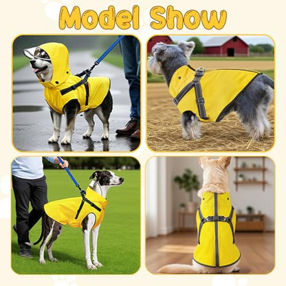 Dog Raincoat: Dog Rain Jacket with Reflective Harness & Removable Hood | Waterproof Dogs Rain Coat Poncho for Large Medium Small Dogs Puppies (Yellow - L) - size: Large
