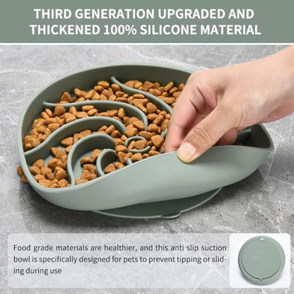 Silicone Slow Feeder Dog Bowls,Puzzle Dog Feeding Bowls with Suction Cups,Healthy Eating,Slow Feeding Anti Slip Design for Small and Medium-Sized Dogs, Dishwasher and Microwave Safe (Grey Green)