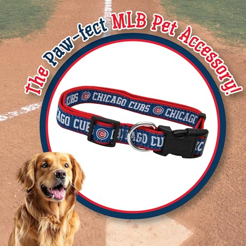MLB Chicago Cubs Licensed PET COLLAR- Heavy-Duty, Strong, and Durable Dog Collar. Available in 29 Baseball Teams and 4 Sizes - color: Chicago Cubs, size: Large