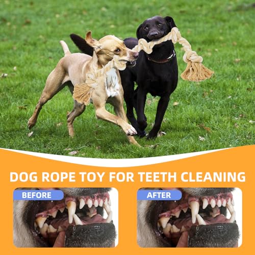 Bmag Dog Rope Toys for Aggressive Chewers, Interactive Heavy Duty Dog Toys for Medium Large Dogs, Tough Twisted Rope Toy with 5 Knots(Beige) - color: Beige