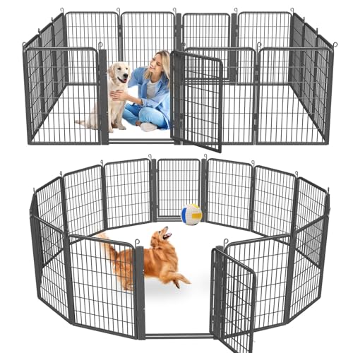 Low Threshold Dog Playpens Fence Indoor, 40 inch 14 Panels Heavy Duty Metal Outdoor Pet Playpen for Large/Medium/Small Dogs, Tall Dog Play Exercise Pens Outside - color: 14 Panels-40 Inch