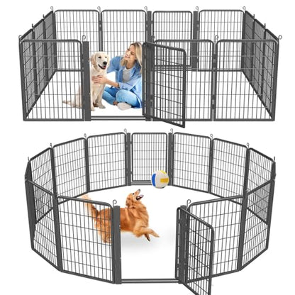 Low Threshold Dog Playpens Fence Indoor, 40 inch 14 Panels Heavy Duty Metal Outdoor Pet Playpen for Large/Medium/Small Dogs, Tall Dog Play Exercise Pens Outside - color: 14 Panels-40 Inch