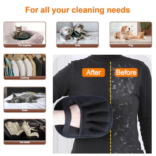 2Pcs Pet Hair Removal Glove for Cats & Dogs, with 2Pcs Toothbrush, Upgraded Five-Finger Electrostatic Pet Hair Gloves, Washable Reusable Pet Hair Remover Tool for Clothing, Couch, Carpet, Car Seat - color: Black