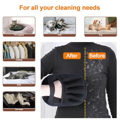 2Pcs Pet Hair Removal Glove for Cats & Dogs, with 2Pcs Toothbrush, Upgraded Five-Finger Electrostatic Pet Hair Gloves, Washable Reusable Pet Hair Remover Tool for Clothing, Couch, Carpet, Car Seat - color: Black