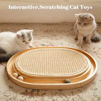 CHEERHOME PETS Cat Scratcher, Sisal Scratching Pad for Indoor Wooden Interactive Cat Puzzle Toy with Ball for Kitten Mental Stimulation Self Play Home Enrichment and Physical Exercise