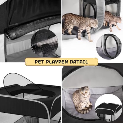Tailtastic Large Cat Playpen with Separate Areas,Outdoo&Indoor Cat Enclosures,Portable Pet Playpen for Indoor Cats,Puppy and Small Animals, Dog Playpen with Carrybag.