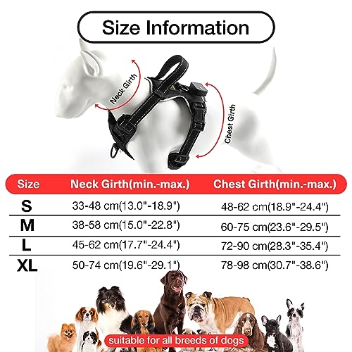 Light Up Dog Harness - No Pull Led Dog Harness Rechargeable Glow Vest for Night Walking Adjustable Sizes - color: Black-Red, size: L